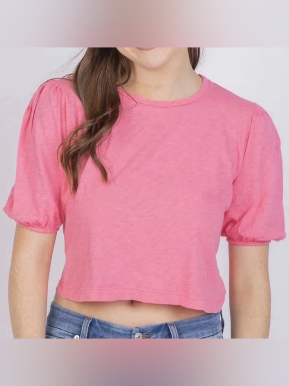 Velvet by Graham & Spencer Women's Puff Sleeve Crewneck Tee in Pink Large NWT